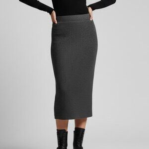 Charcoal Rib-Knit Midi Pencil Skirt Size M